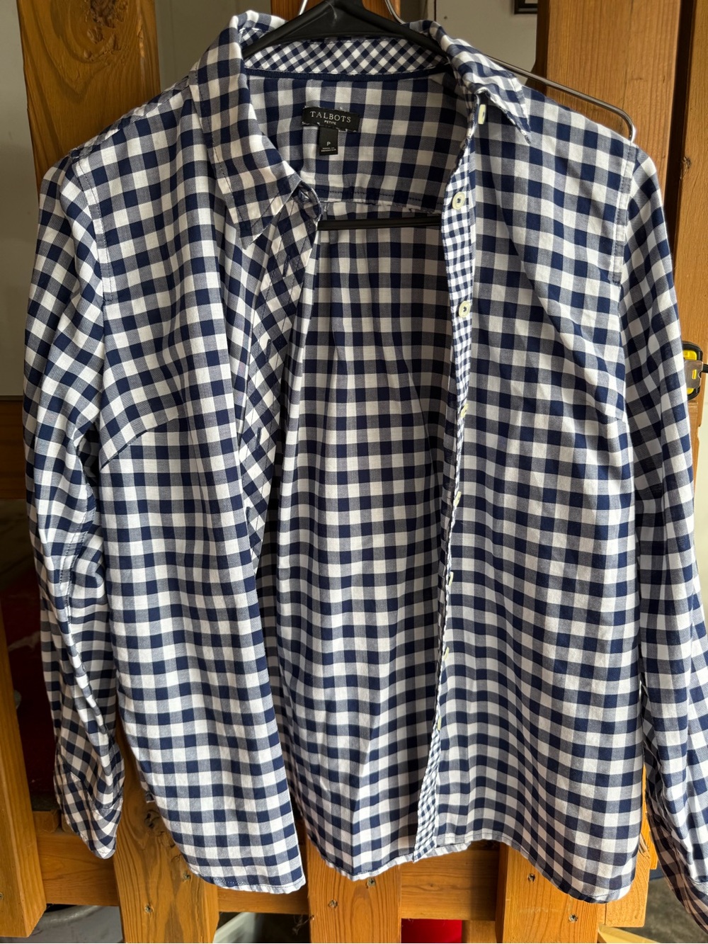 Talbots Navy and White Gingham Button-Down Shirt